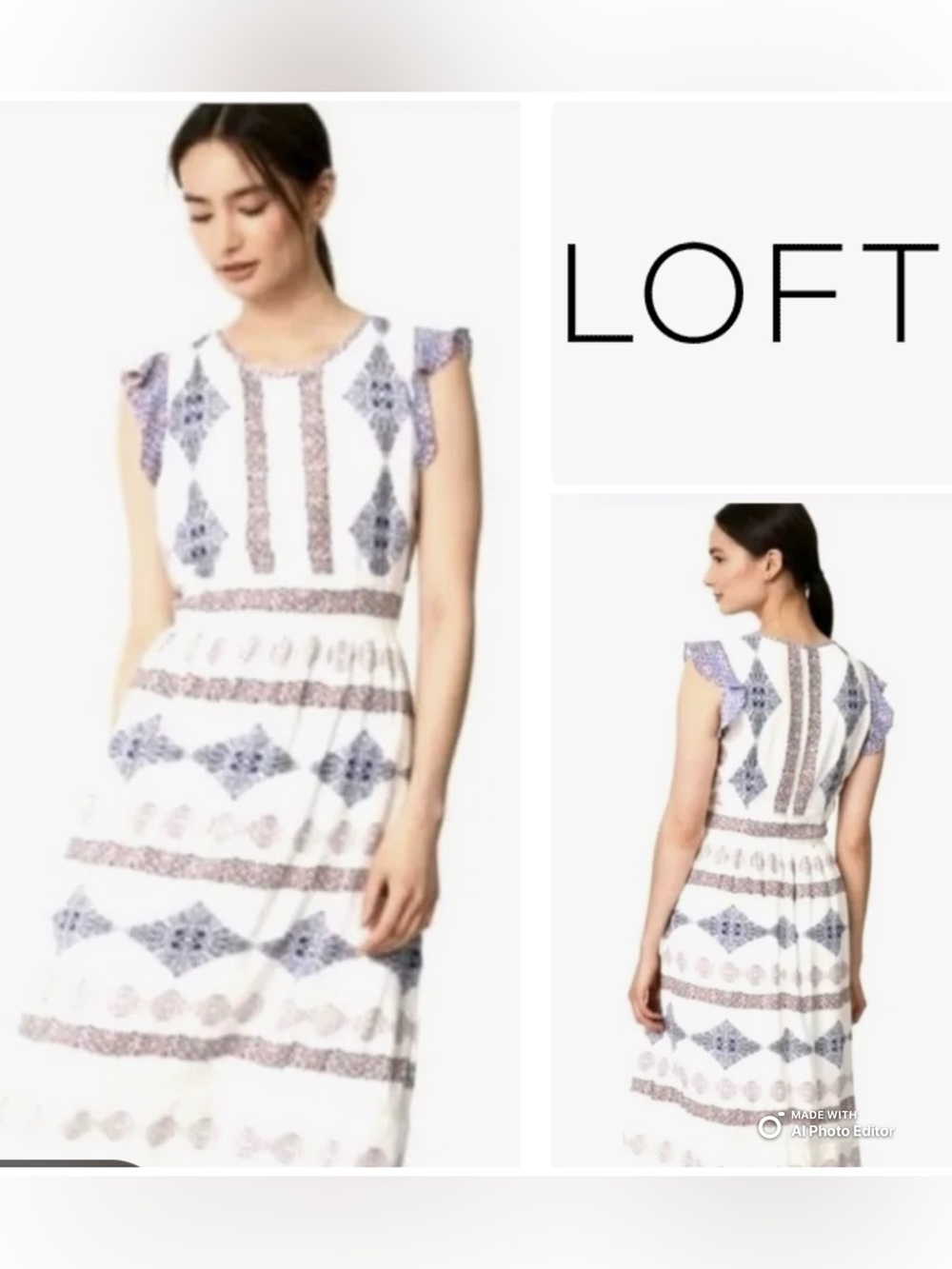 Loft Midi Sundress w/ Floral & Geometric Patterns, Lace, & Ruffled Cap Sleeves